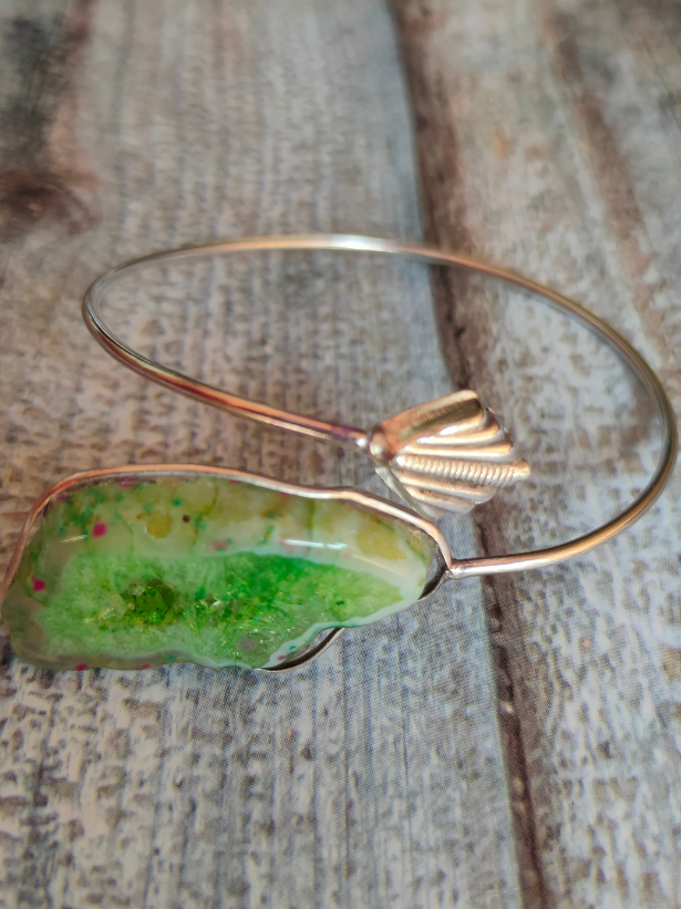 Green Natural Stone Silver Adjustable Bracelet