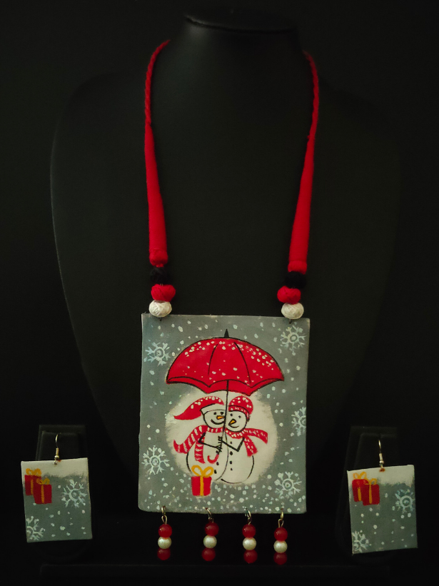 Hand Painted Christmas Necklace Set