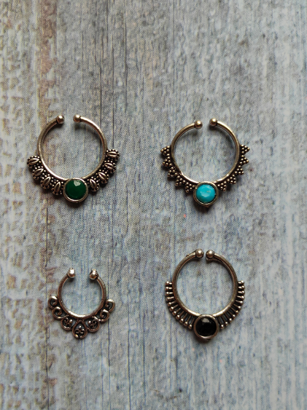 Set of Four Oxidised Silver Septum Nosepins
