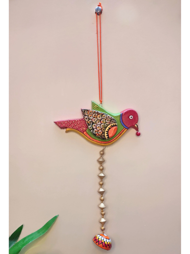 Handmade and Hand-Painted Parrot Terracotta Wall Hanging
