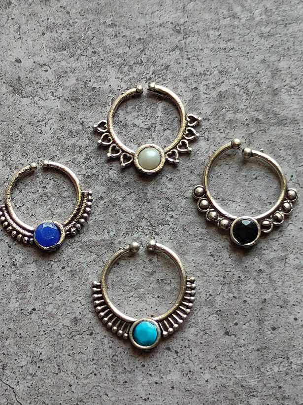 Four Oxidised Silver Septum Nosepins