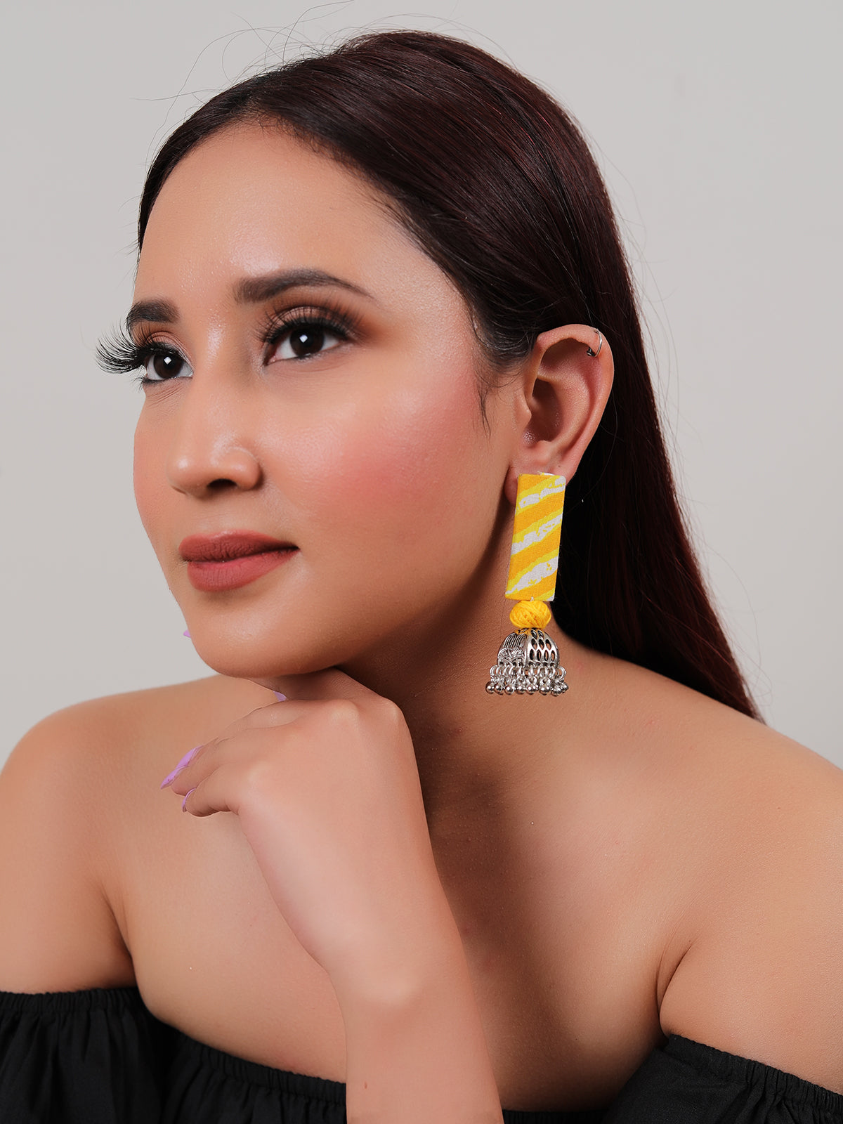 Sun Yellow Khadi Fabric Handcrafted Jhumka Dangler Earrings