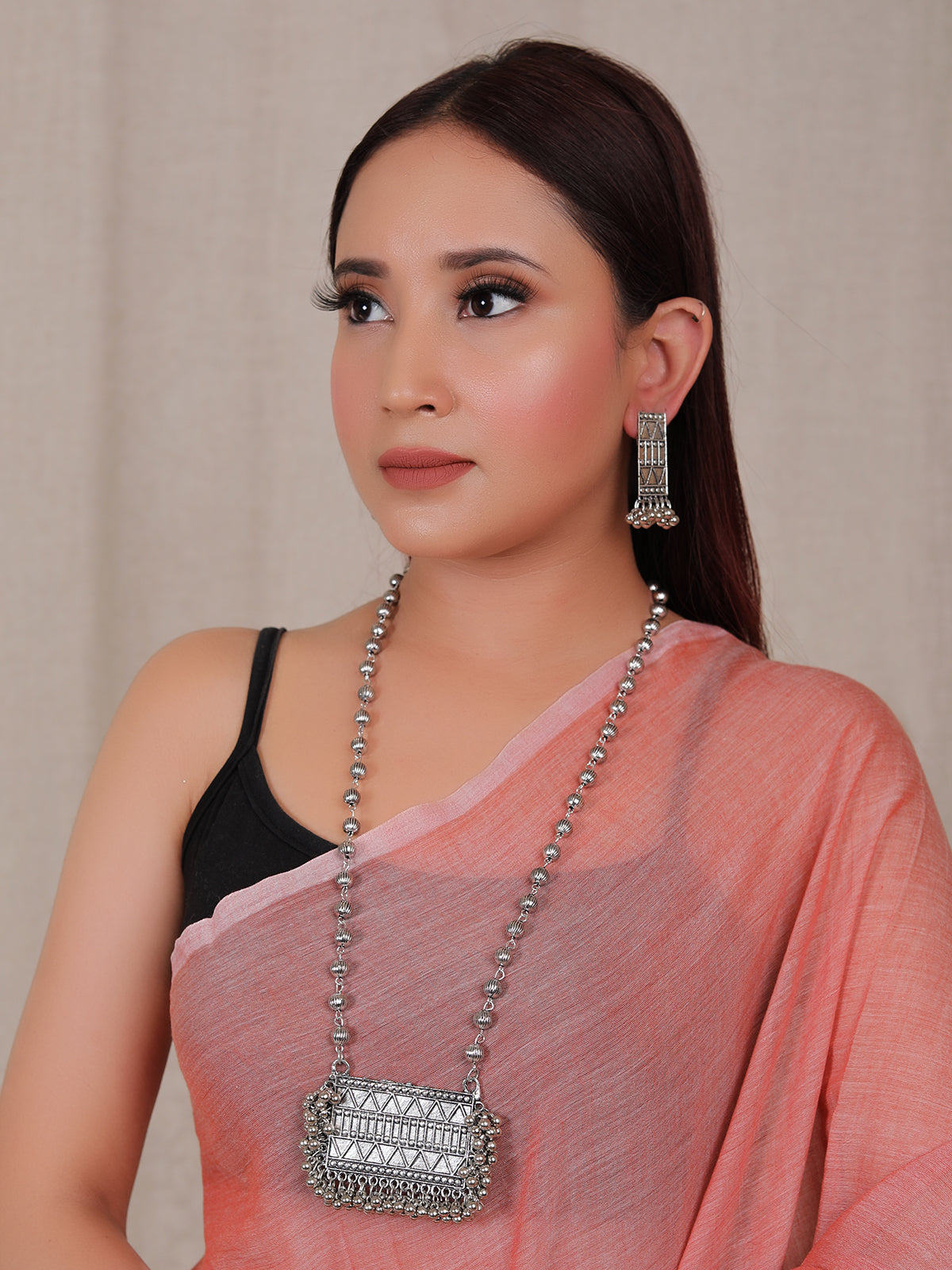 Metal Beads Chain Long Necklace Set