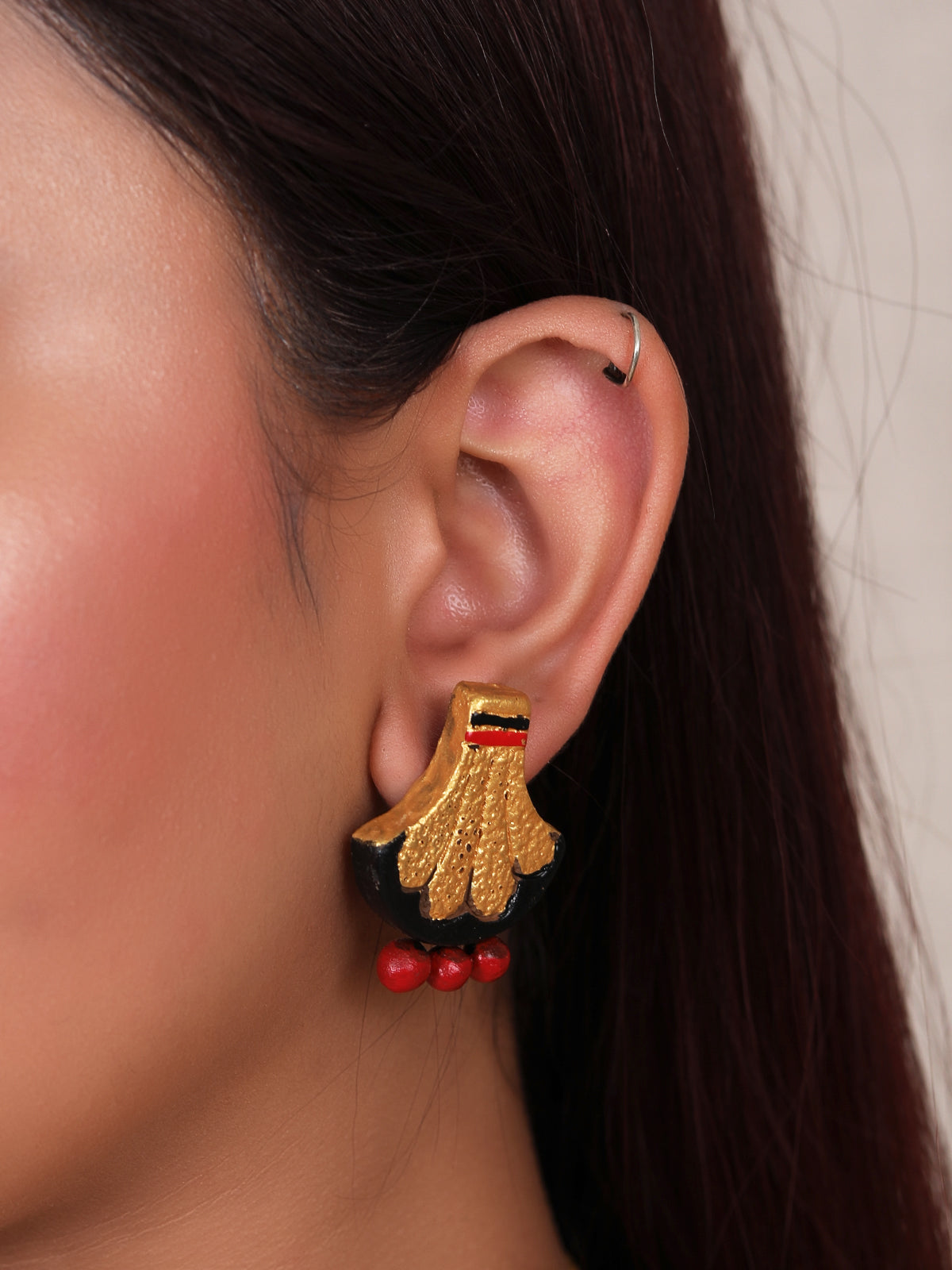 Handcrafted Red and Golden Beads Terracotta Clay Necklace Set