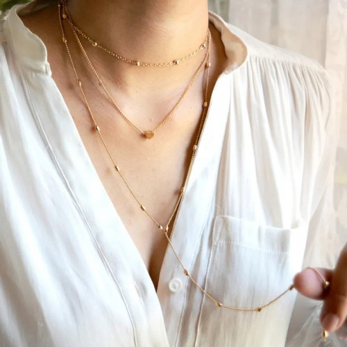 Heart Design Multi Layered Gold Plated Chain Necklace