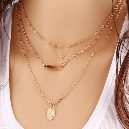 3 Layered Gold Plated Geometric Shapes Necklace
