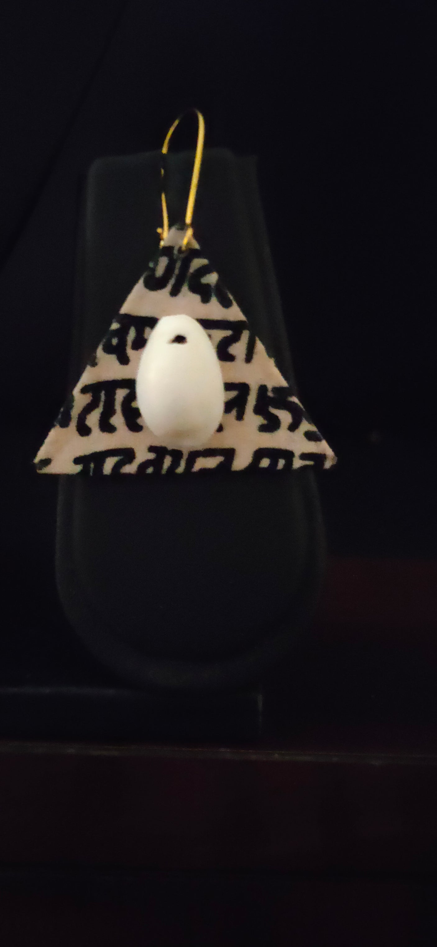 Mantra Printed Fabric and Shell Work Necklace Set with Thread Closure