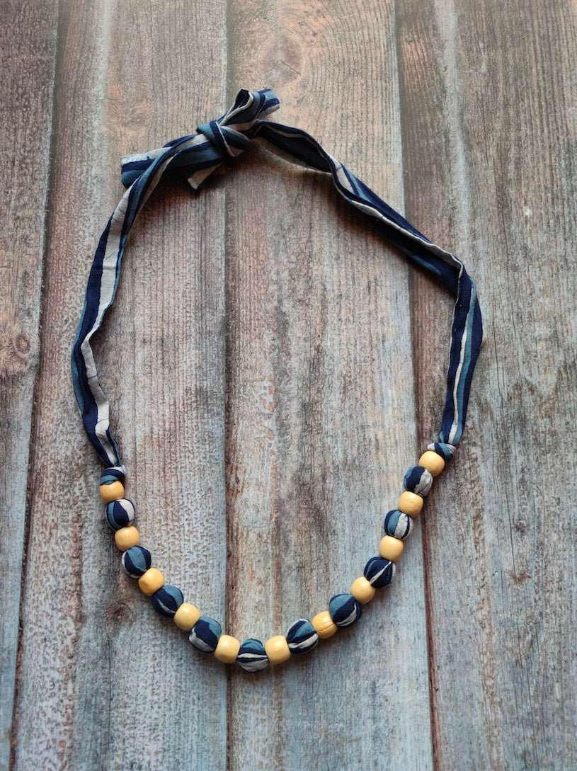 Fabric Beads Tie-Up Necklace Set