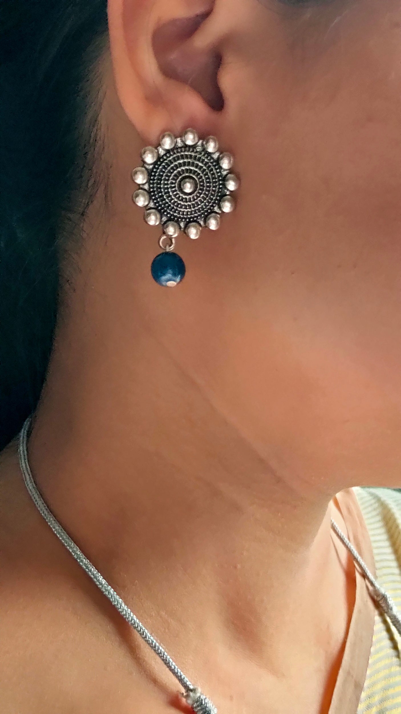 Glass Beads and Statement Metal Pendant Necklace Set