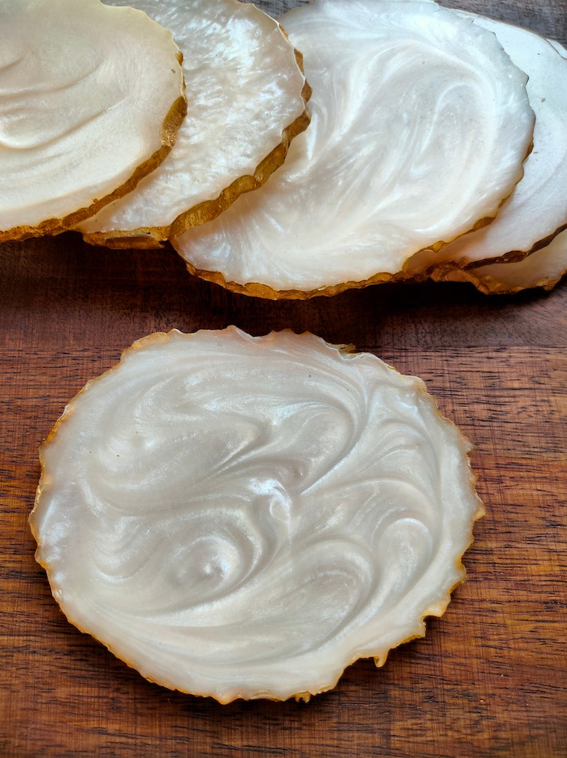 Ivory Coasters with Gold Detailing (Set of 6)