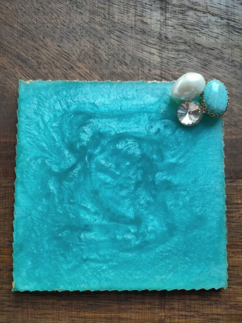 Turquoise Square Coasters with Gold Detailing and Stones (Set of 6)