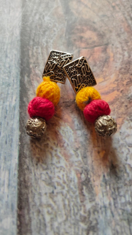 Hand Embroidered Fabric Necklace Set with Metal Accents