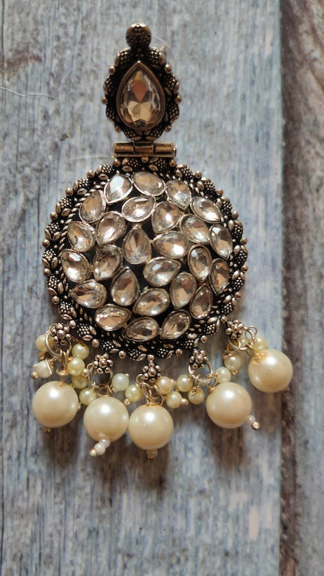 Rhinestones Embedded White Beads and Pearls Festive Earrings