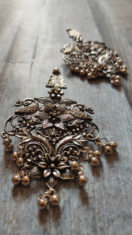 Intricately Detailed Flower Motifs Metal Earrings