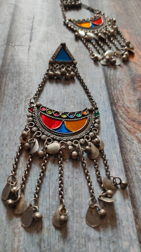 Long Half Moon Metal Strings Afghani Earrings