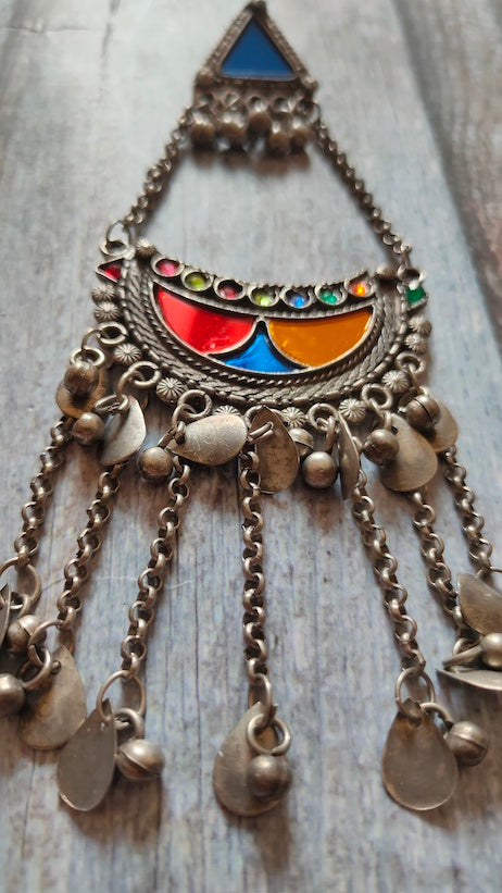 Long Half Moon Metal Strings Afghani Earrings