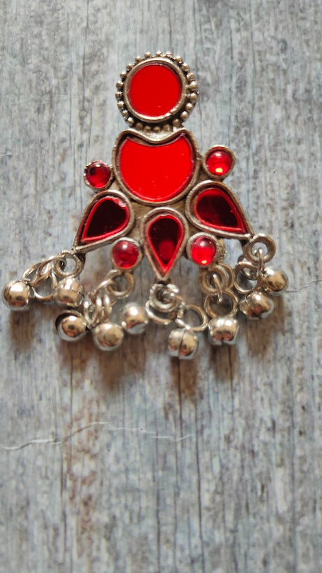 Red Stones Embedded Afghani Earrings