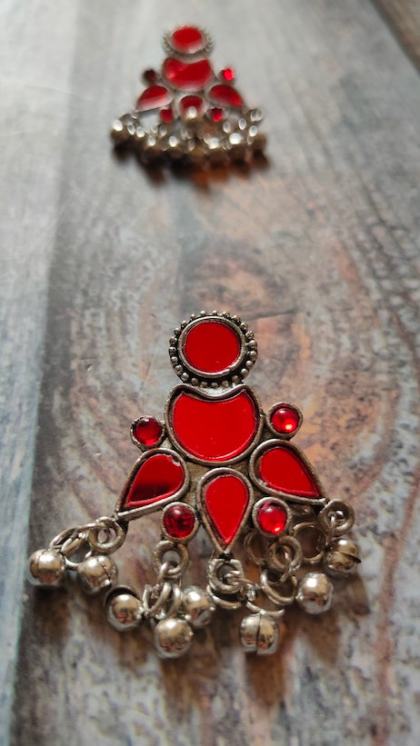 Red Stones Embedded Afghani Earrings