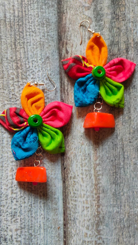 Multi-Color Flower Shaped Fabric Earrings