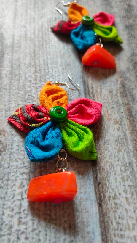 Multi-Color Flower Shaped Fabric Earrings