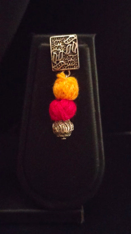 Hand Embroidered Fabric Necklace Set with Metal Accents