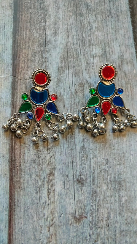 Multi-Color Glass Work Afghani Earrings