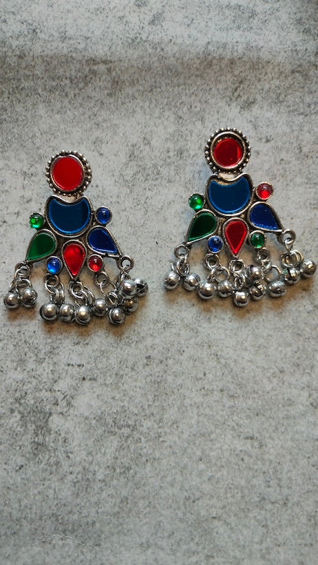 Multi-Color Glass Work Afghani Earrings
