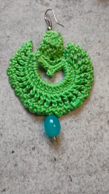 Green Knitted Crochet Earrings