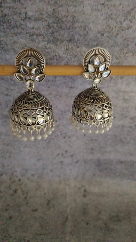 Intricately Crafted Rhinestones Embedded Jhumka Earrings