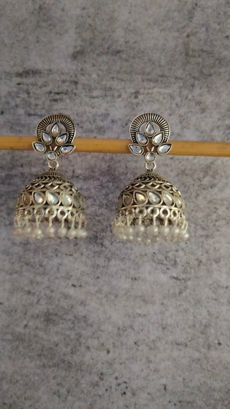Intricately Crafted Rhinestones Embedded Jhumka Earrings