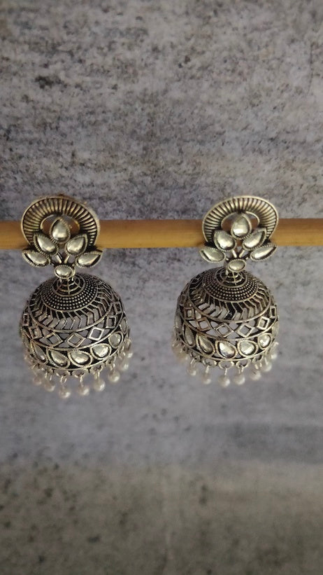 Intricately Crafted Rhinestones Embedded Jhumka Earrings