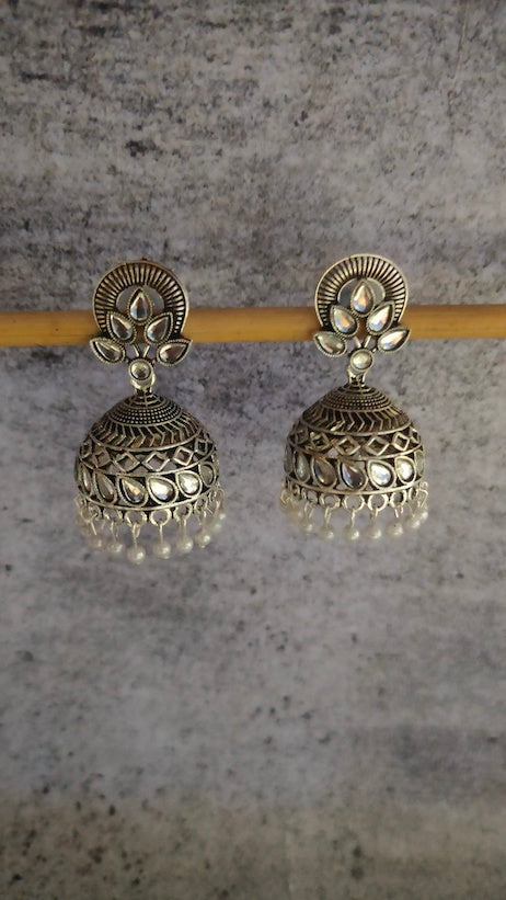 Intricately Crafted Rhinestones Embedded Jhumka Earrings