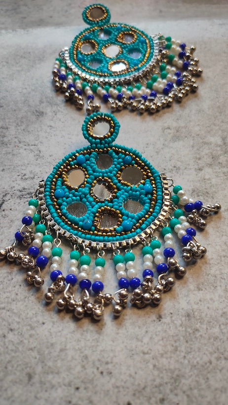 Beads and Mirror Work Vibrant Earrings