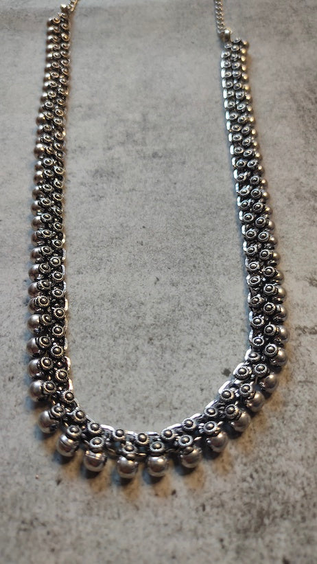 Petite Oxidised Silver Long Necklace