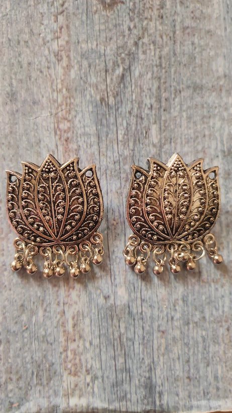 Lotus Motifs Oxidised Silver Earrings