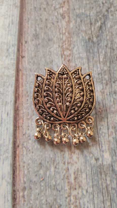 Lotus Motifs Oxidised Silver Earrings