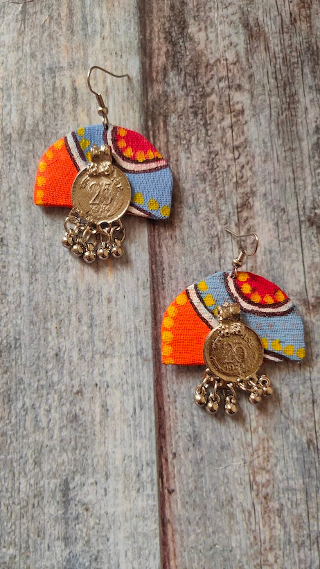 Braided Fabric Vibrant Stamped Coins Choker Necklace Set