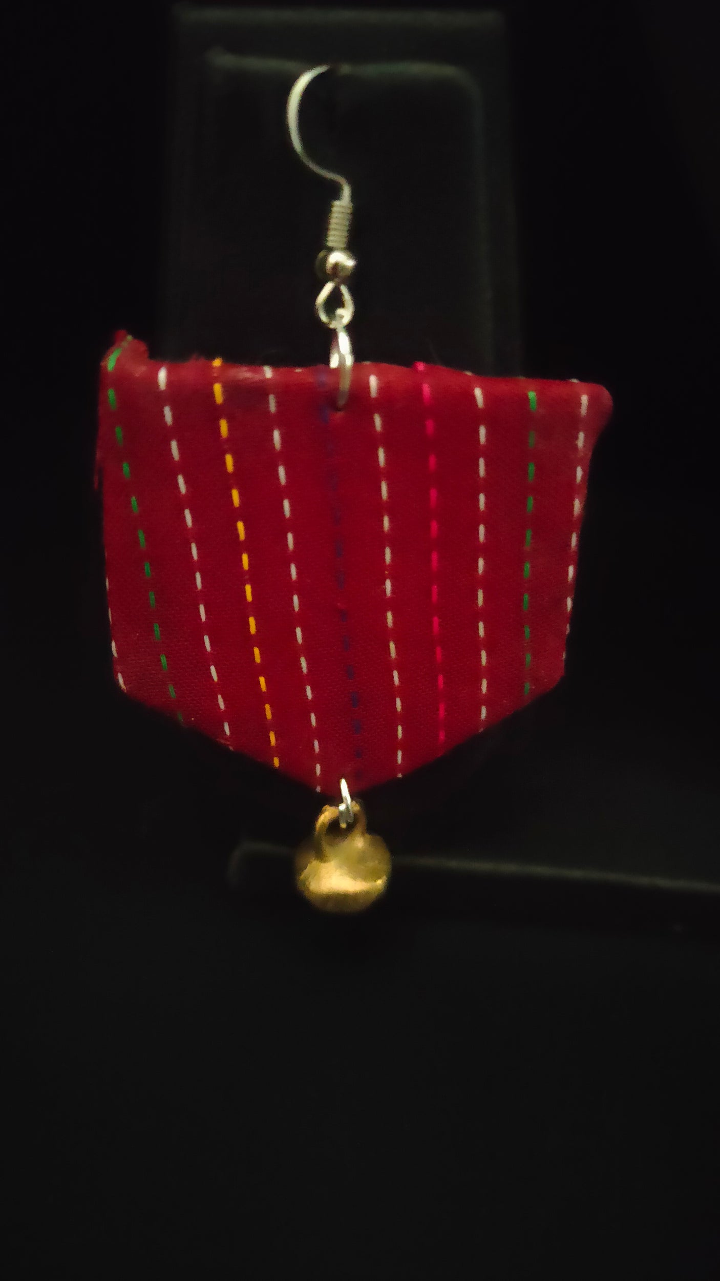 Kantha Work Red Fabric Durga Motif Necklace Set