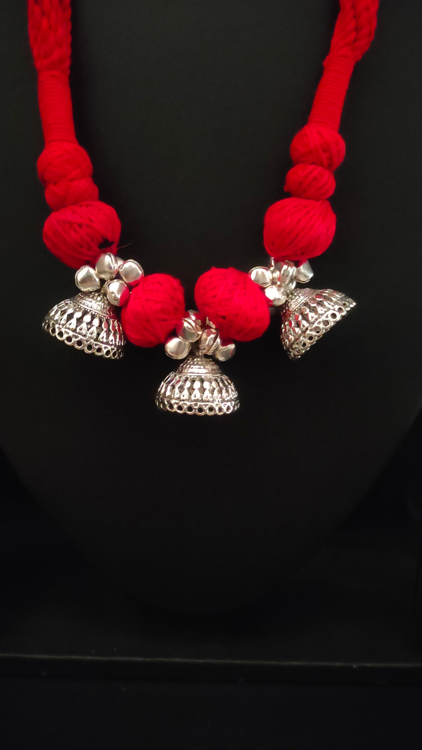 Red Braided Fabric Threads Necklace Set