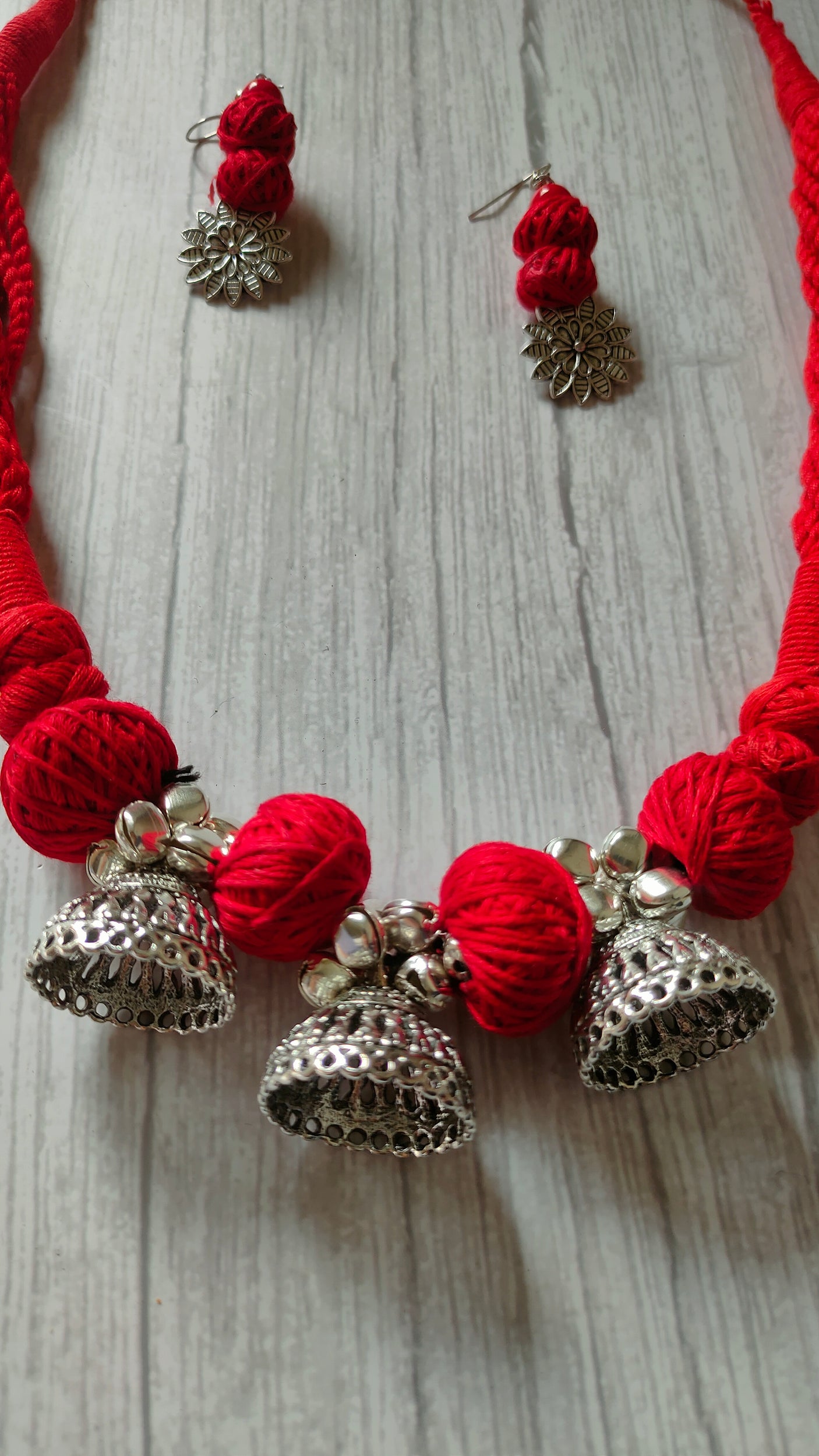 Red Braided Fabric Threads Necklace Set