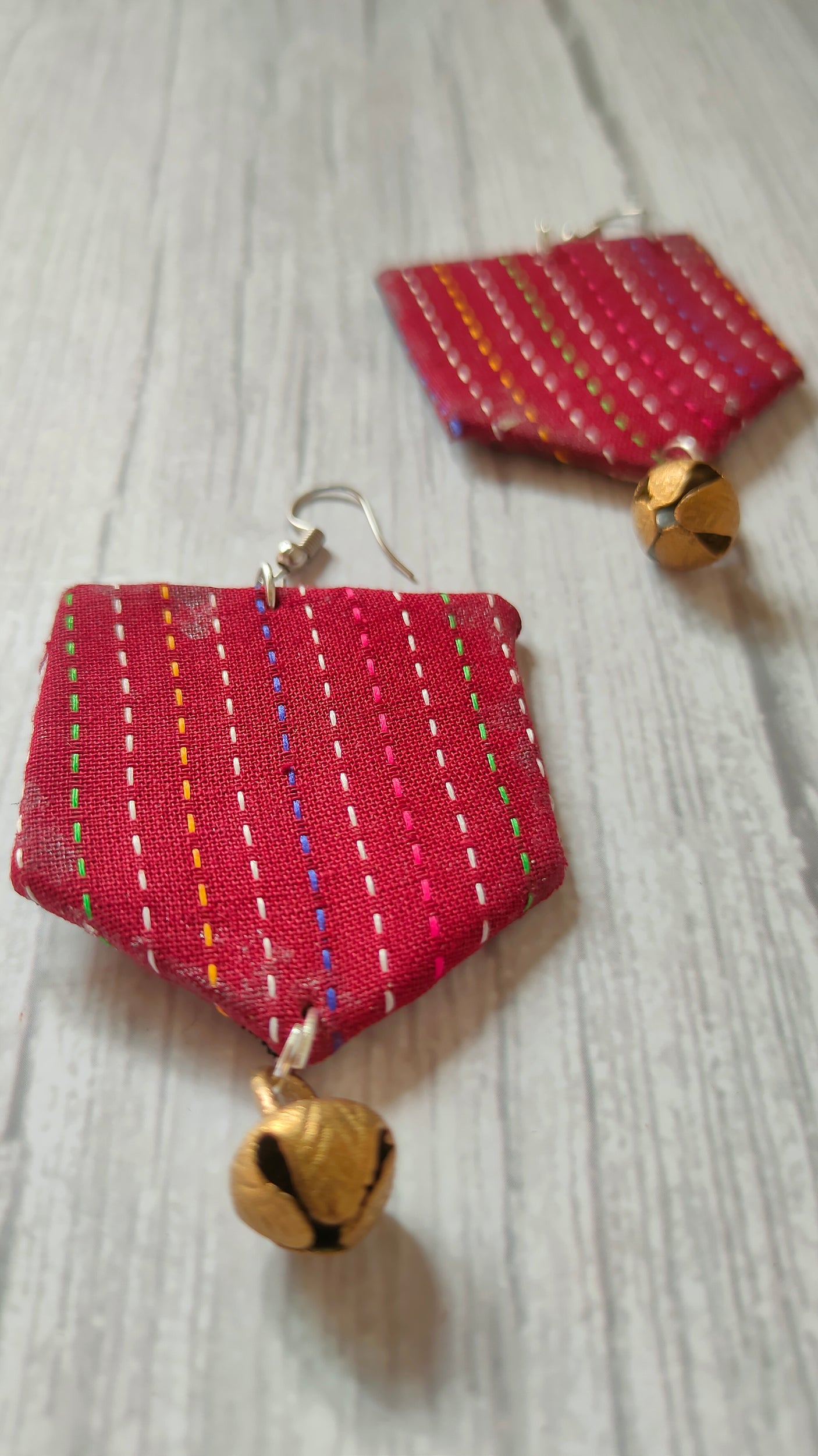 Kantha Work Red Fabric Durga Motif Necklace Set