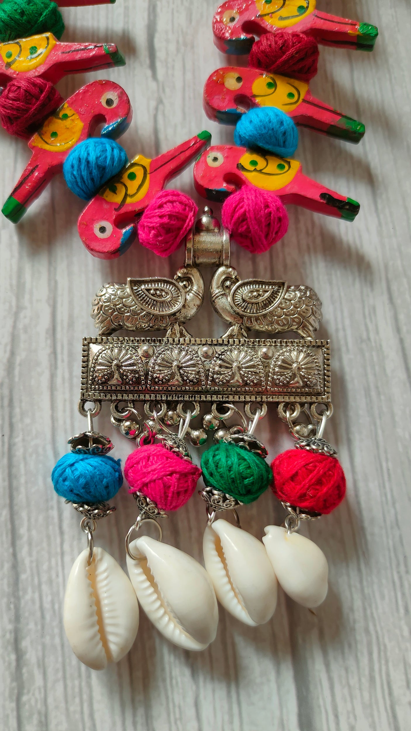 Wooden Birds and Shell Work Elaborate Necklace Set