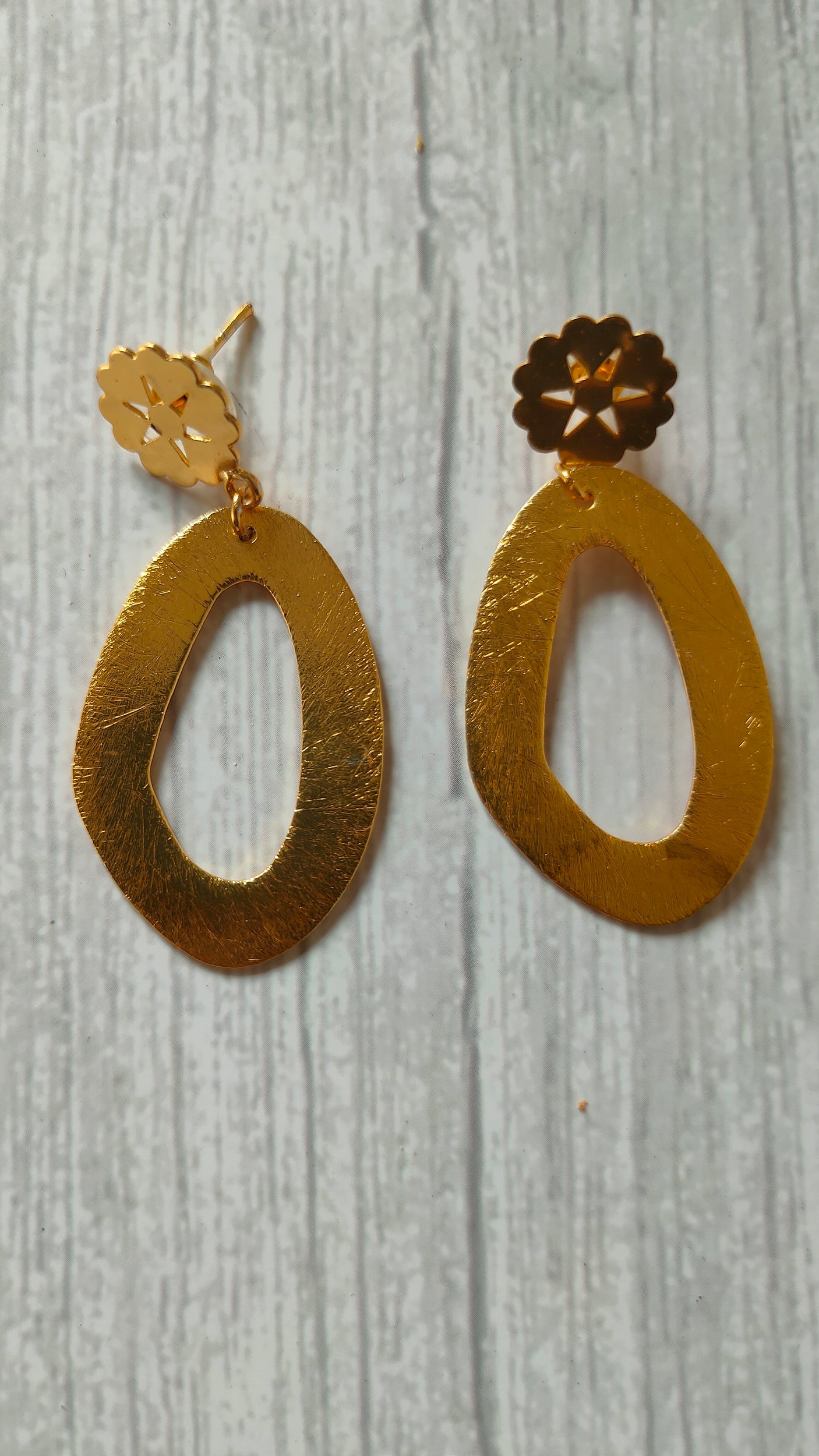 Long Abstract Shape Brass Dangler Earrings