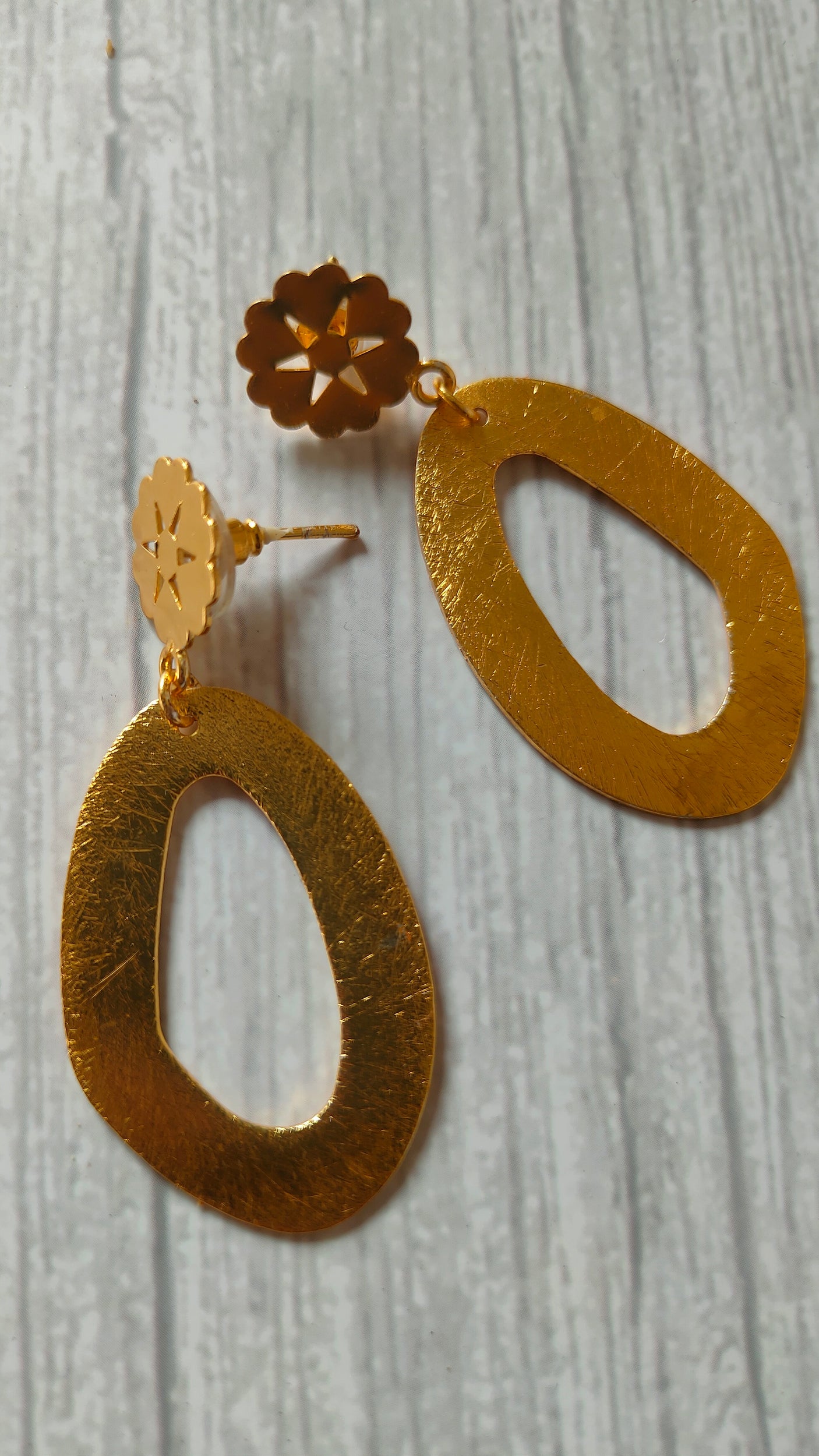 Long Abstract Shape Brass Dangler Earrings