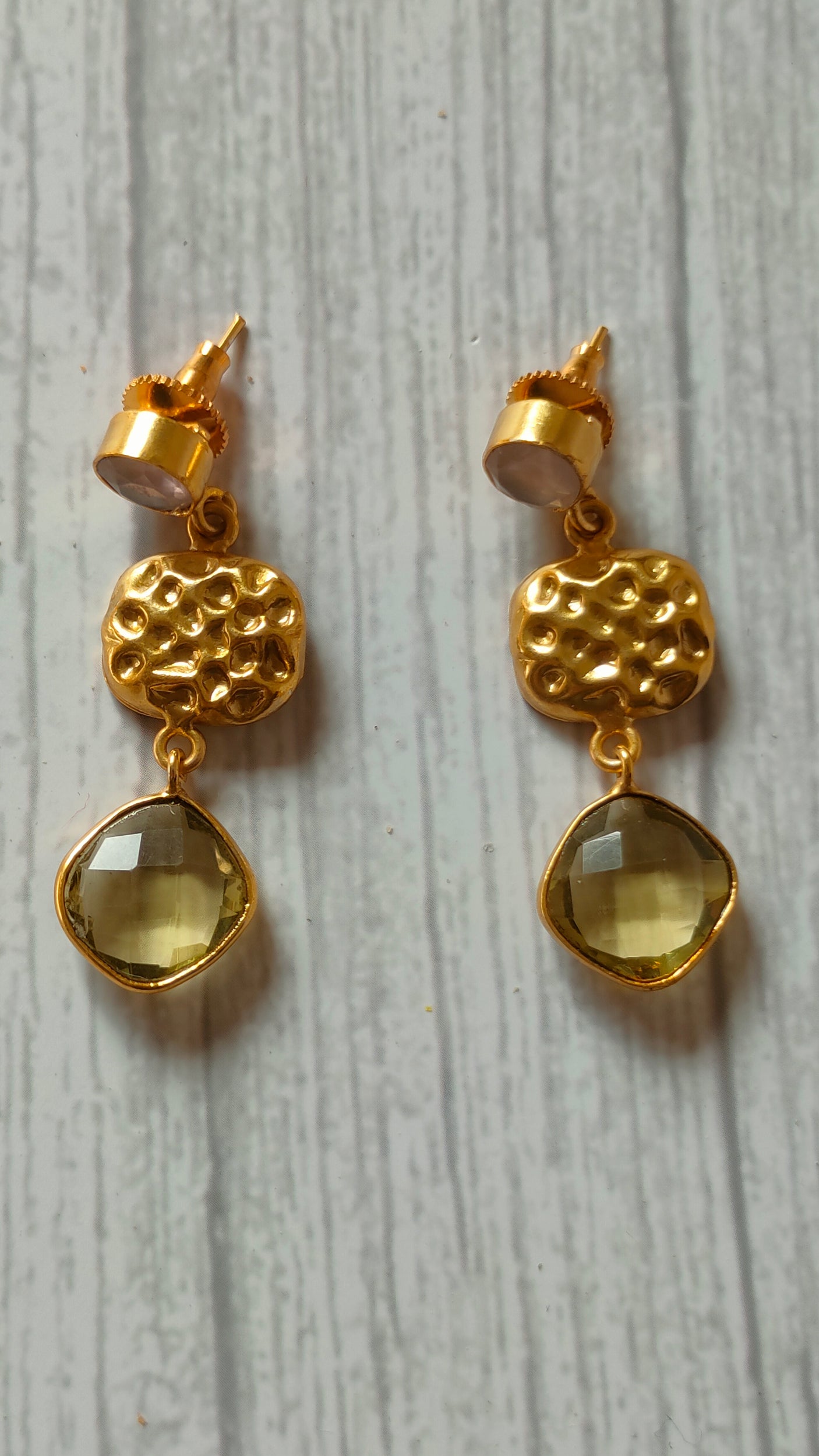 3 Layer Stone Embedded Brass Dangler Earrings
