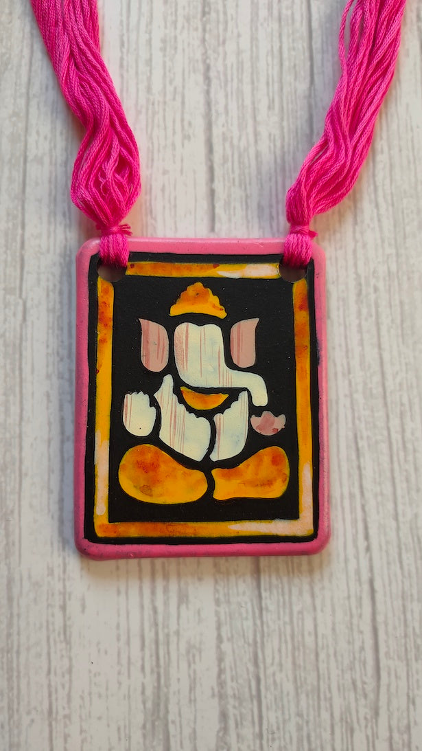 Handpainted Ganesha Terracotta Clay Necklace Set