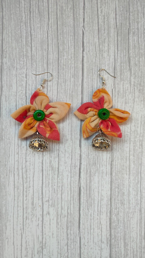 Vibrant Multi-Color Handcrafted Fabric Earrings with Jhumka Endings