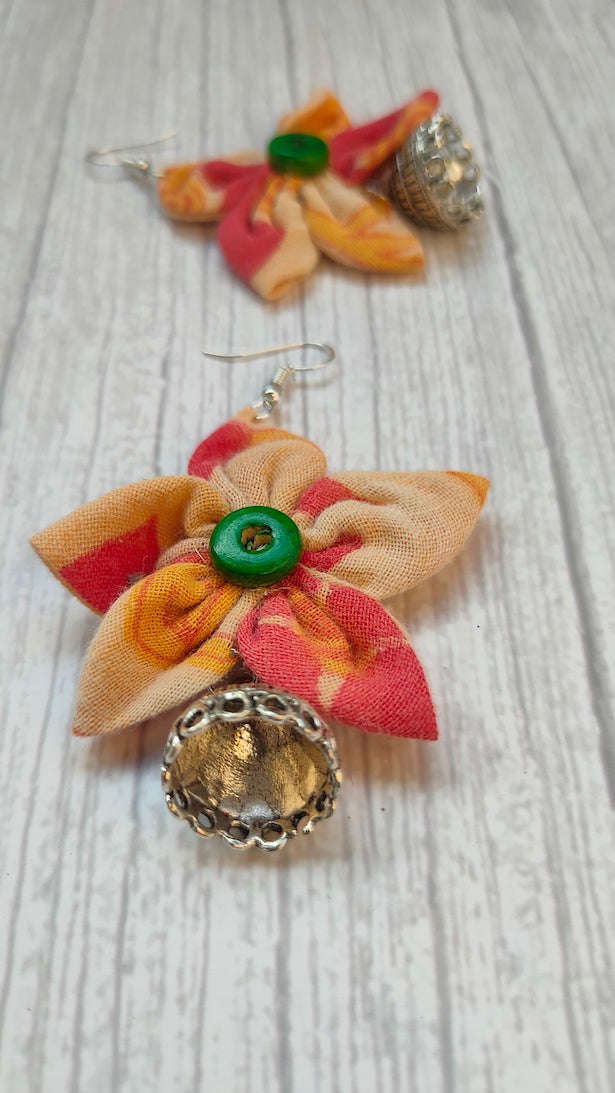 Vibrant Multi-Color Handcrafted Fabric Earrings with Jhumka Endings