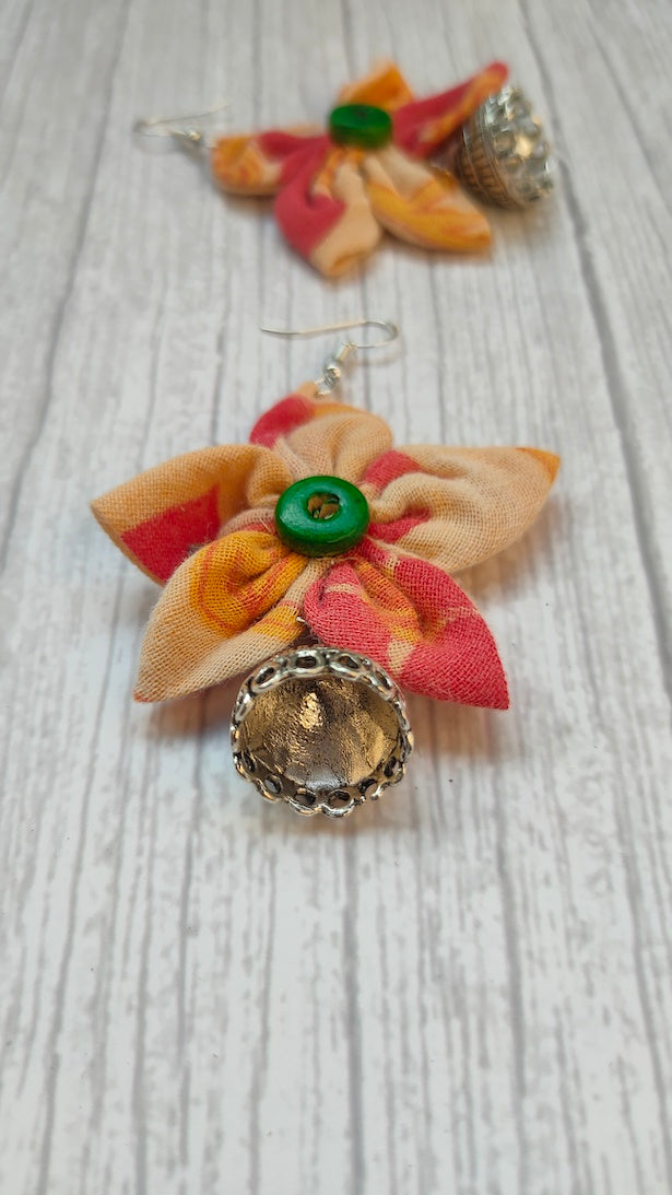 Vibrant Multi-Color Handcrafted Fabric Earrings with Jhumka Endings
