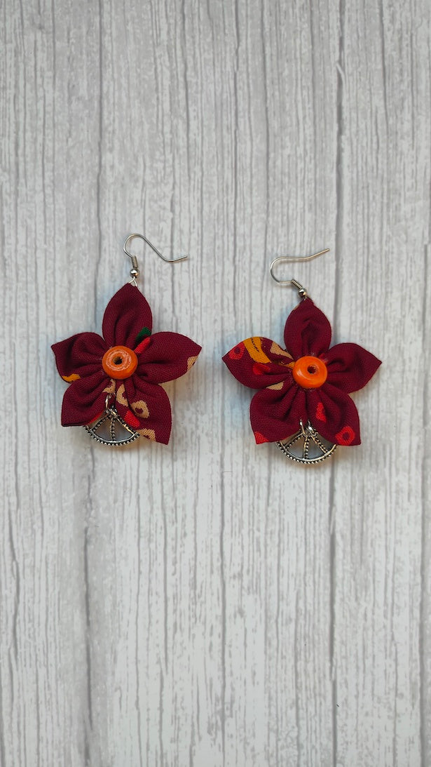 Maroon Handcrafted Fabric Earrings with Jhumka Endings